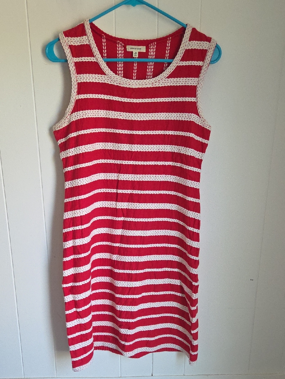 Max Studio Red & White Striped Knit Midi Dress